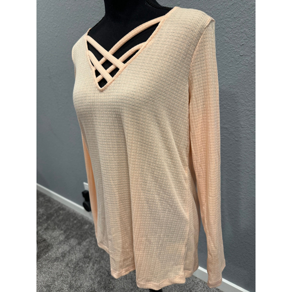 White Birch Women’s Waffle Knit Top with Crisscross Neckline | NWOT | Sz XL - Picture 7 of 9